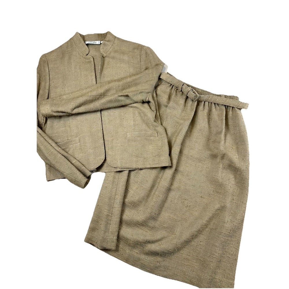 60s‎ 70s Prestige of Boston Natural Fiber Skirt Beige Tweed Career Blazer Suit